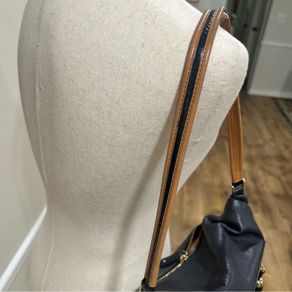 Anya Hindmarch Black Leather Shoulder Bag with Brown Strap and Tassel - Picture 4 of 12